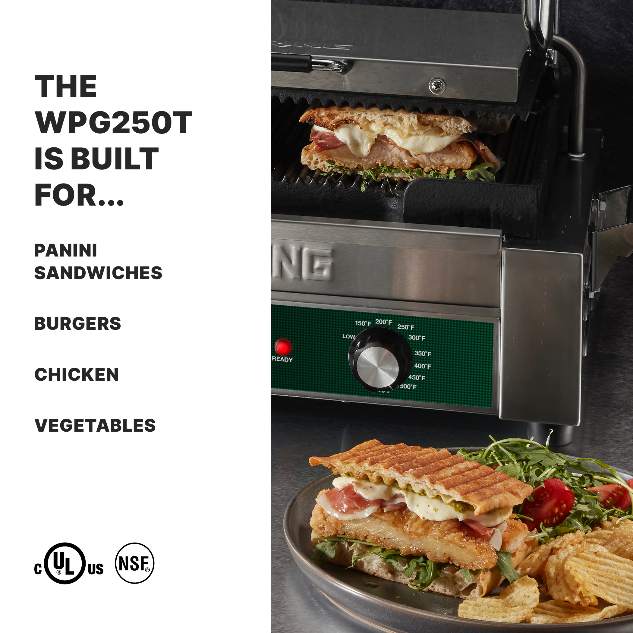 Ribbed Panini Grill with Timer, 14.5" x 11"